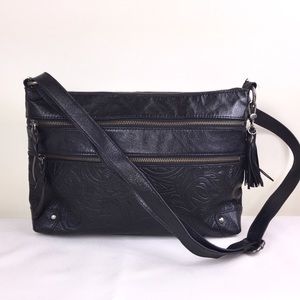 The Sak Black Leather Lanie 3-Zip Crossbody Bag